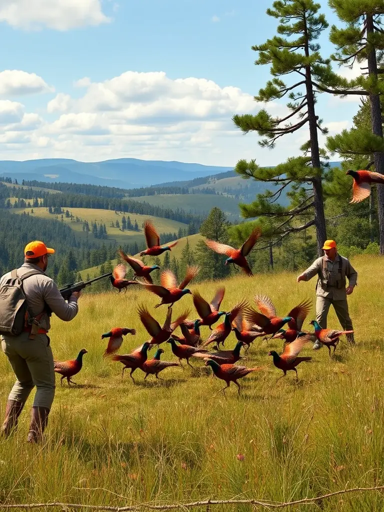A photograph showing ACCA members releasing pheasants into a managed habitat, with a focus on the birds taking flight.