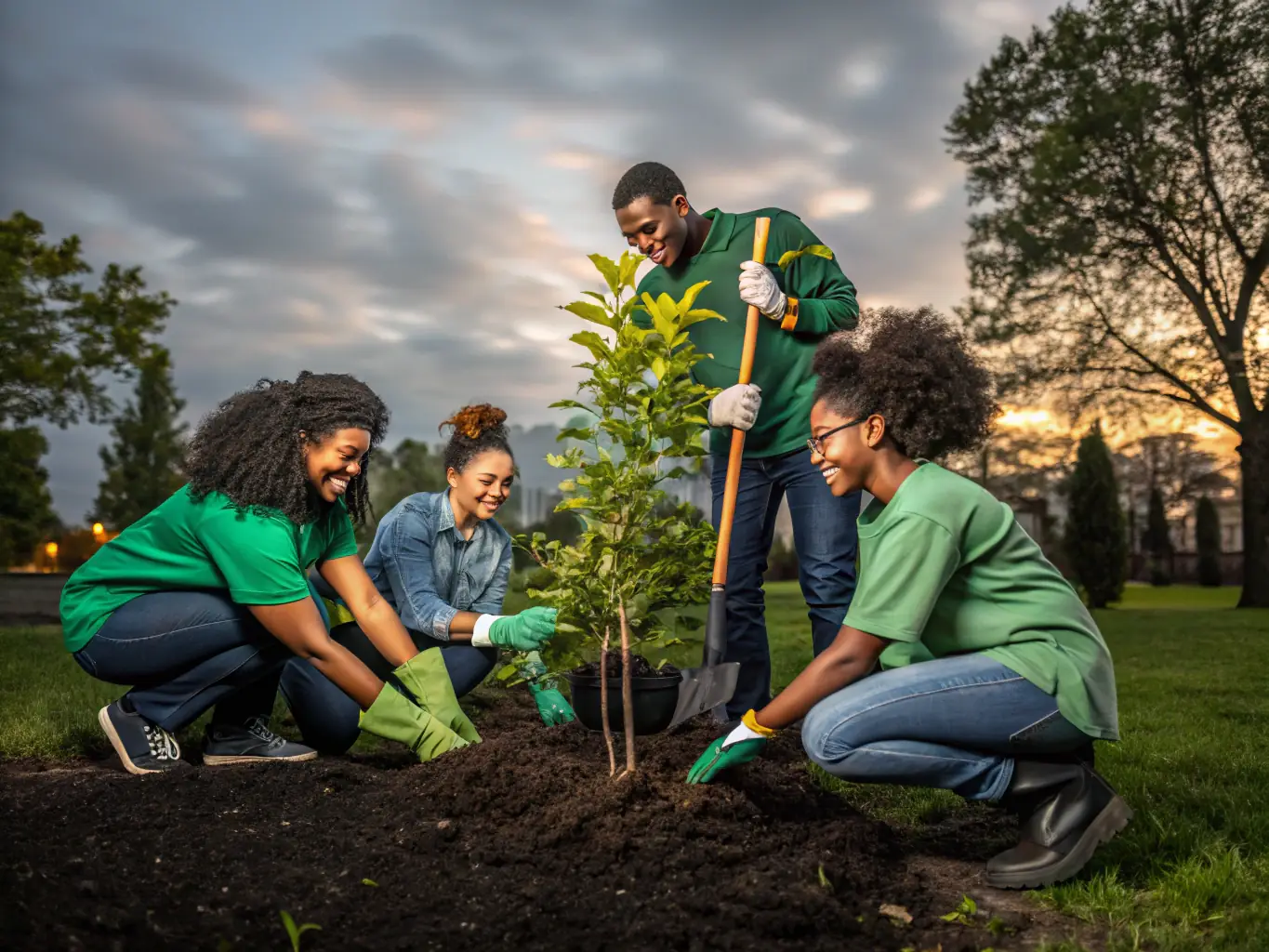 ACCA volunteers planting native trees and shrubs as part of a habitat restoration project in a deforested area.